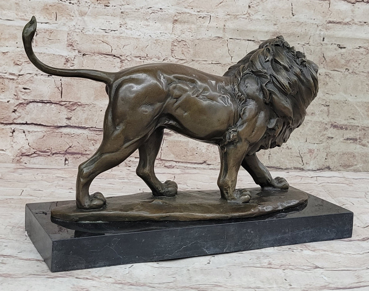 Walking Lion Bronze Sculpture on Marble Base Signed Milo