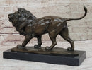 Walking Lion Bronze Sculpture on Marble Base Signed Milo