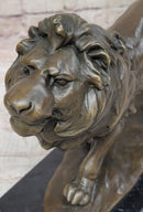 Walking Lion Bronze Sculpture on Marble Base Signed Milo