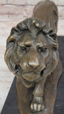 Walking Lion Bronze Sculpture on Marble Base Signed Milo