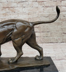 Walking Lion Bronze Sculpture on Marble Base Signed Milo