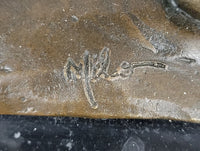 Walking Lion Bronze Sculpture on Marble Base Signed Milo