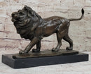 Walking Lion Bronze Sculpture on Marble Base Signed Milo