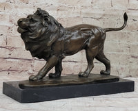 Walking Lion Bronze Sculpture on Marble Base Signed Milo
