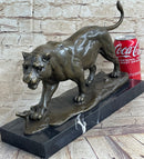 Panther Mountain Lion Big Cat Bronze Sculpture on Marble Base