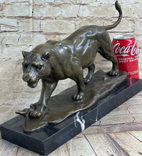 Panther Mountain Lion Big Cat Bronze Sculpture on Marble Base