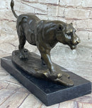 Panther Mountain Lion Big Cat Bronze Sculpture on Marble Base