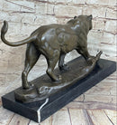 Panther Mountain Lion Big Cat Bronze Sculpture on Marble Base