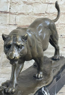 Panther Mountain Lion Big Cat Bronze Sculpture on Marble Base