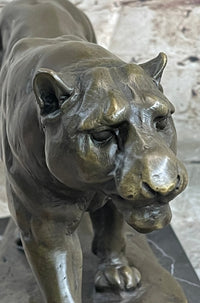 Panther Mountain Lion Big Cat Bronze Sculpture on Marble Base