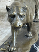 Panther Mountain Lion Big Cat Bronze Sculpture on Marble Base