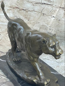 Panther Mountain Lion Big Cat Bronze Sculpture on Marble Base