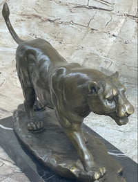 Panther Mountain Lion Big Cat Bronze Sculpture on Marble Base