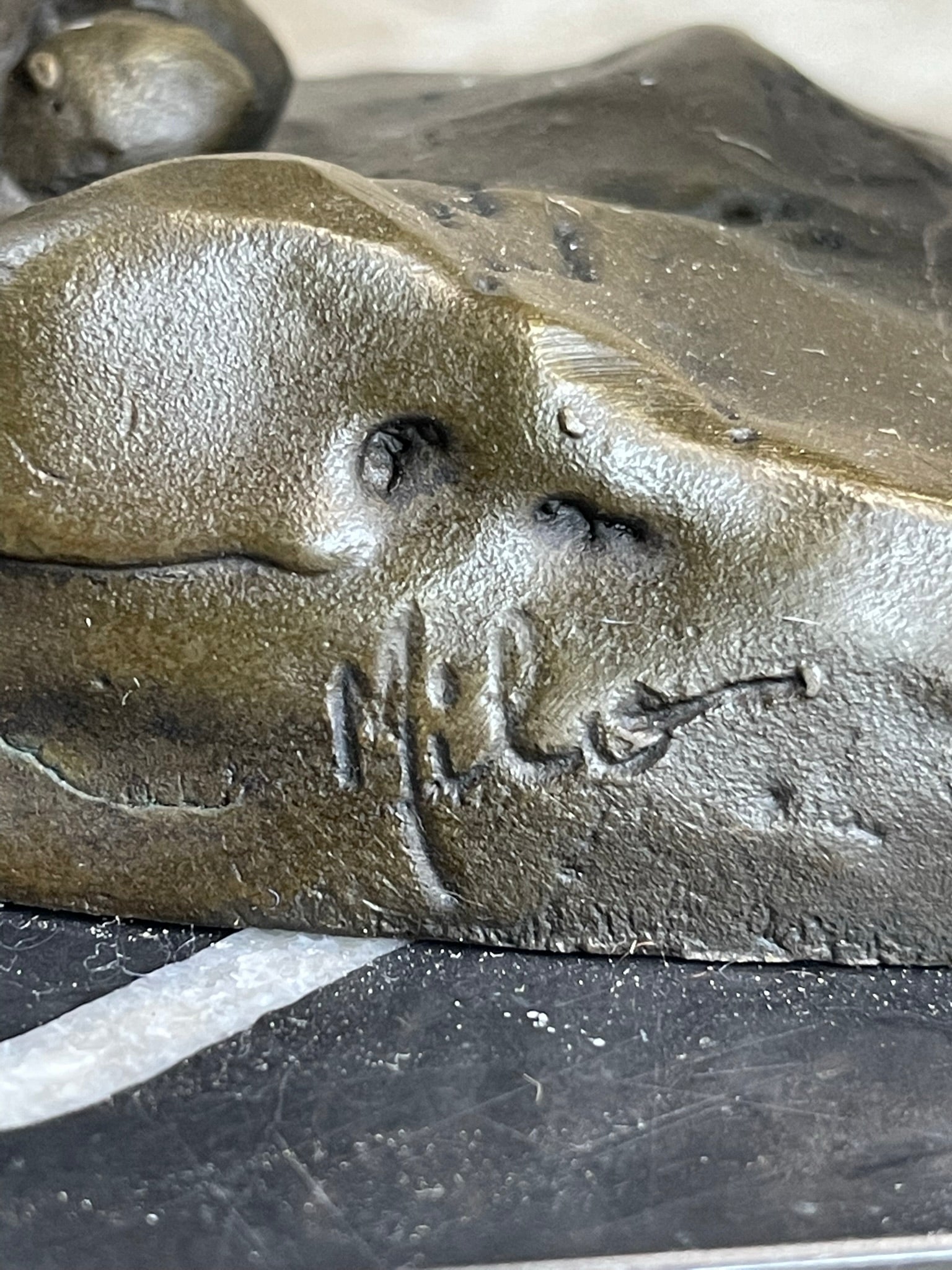 Panther Mountain Lion Big Cat Bronze Sculpture on Marble Base