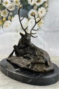 Bronze Marble Elk Hunter Buck Stag Trophy Sculpture Art Deco