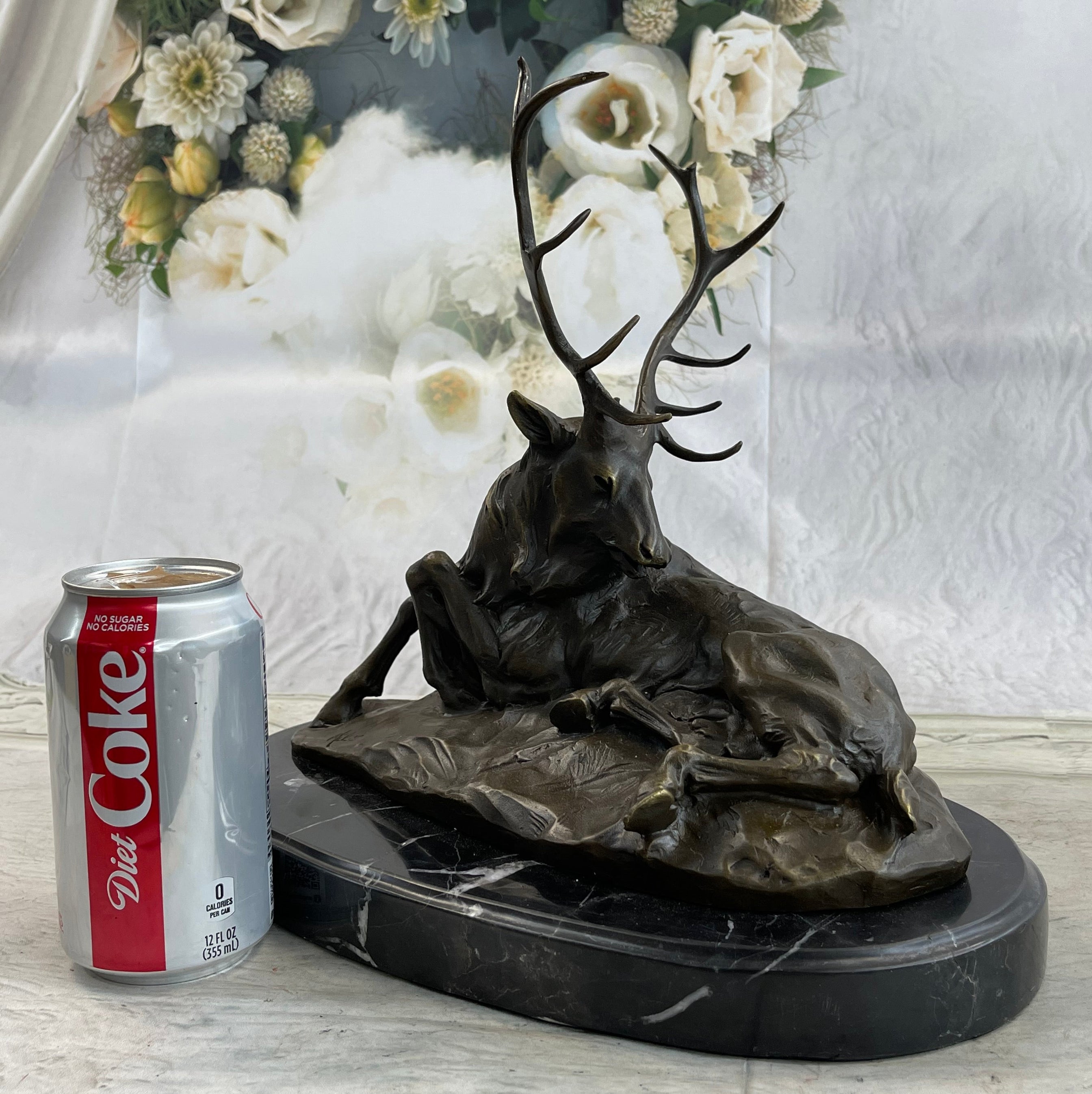 Bronze Marble Elk Hunter Buck Stag Trophy Sculpture Art Deco