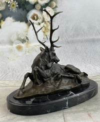 Bronze Marble Elk Hunter Buck Stag Trophy Sculpture Art Deco