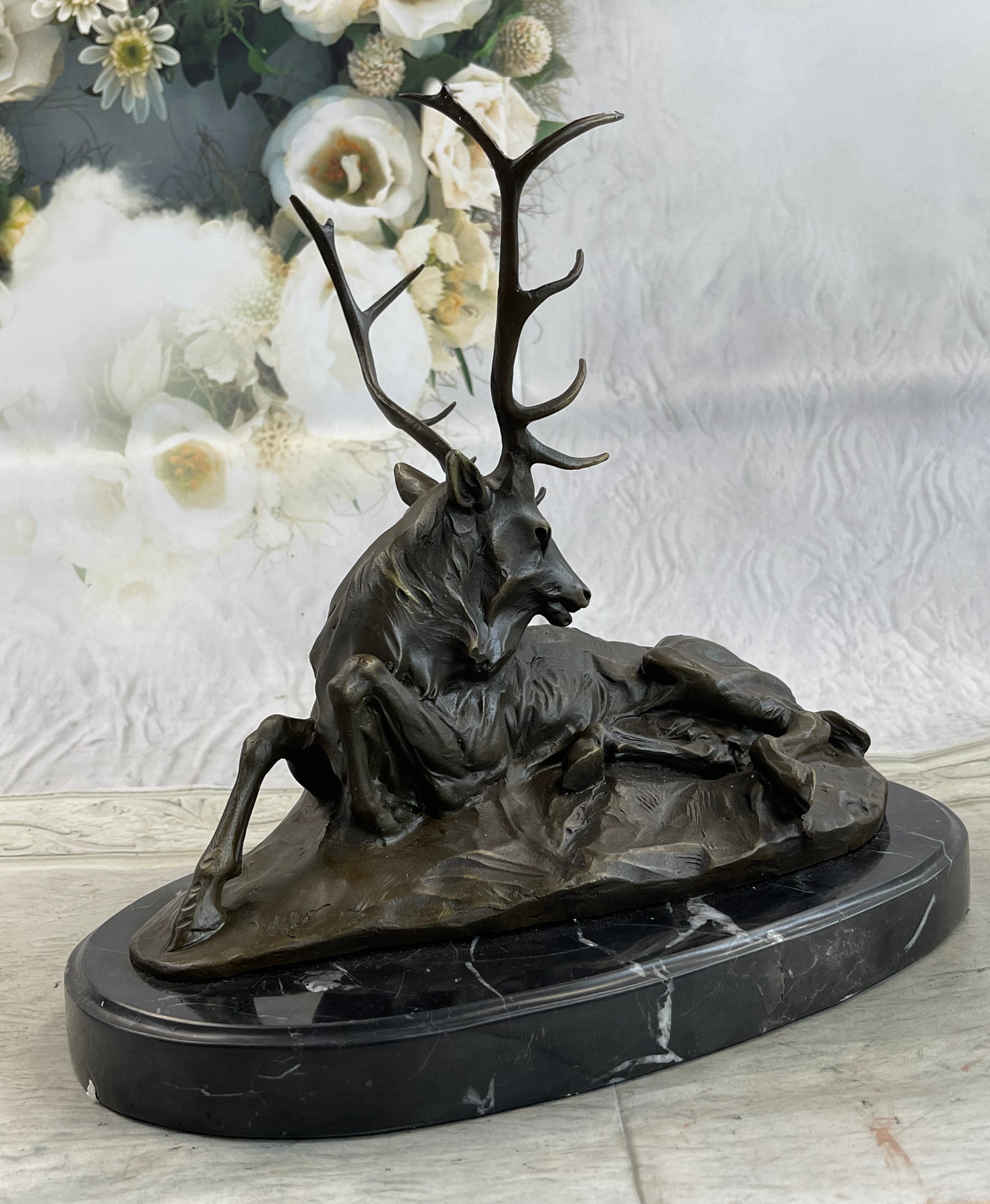 Bronze Marble Elk Hunter Buck Stag Trophy Sculpture Art Deco