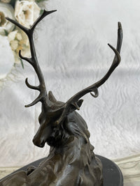 Bronze Marble Elk Hunter Buck Stag Trophy Sculpture Art Deco
