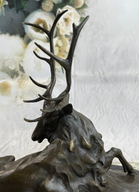 Bronze Marble Elk Hunter Buck Stag Trophy Sculpture Art Deco