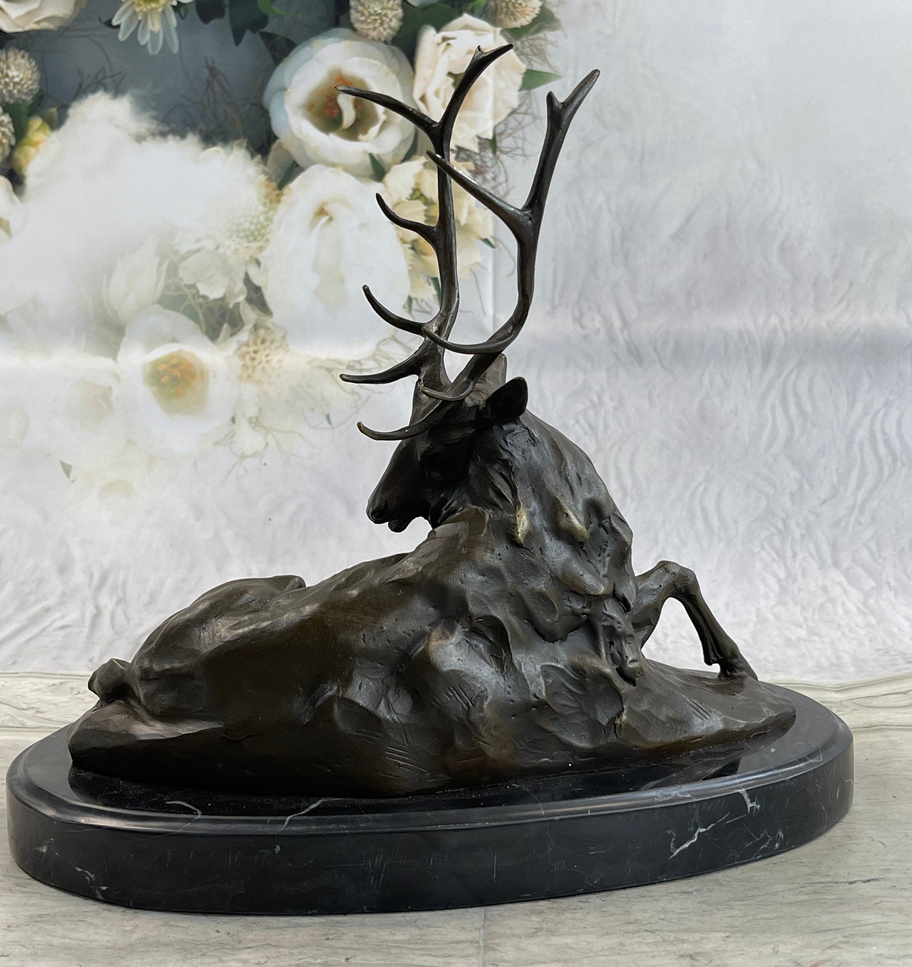 Bronze Marble Elk Hunter Buck Stag Trophy Sculpture Art Deco