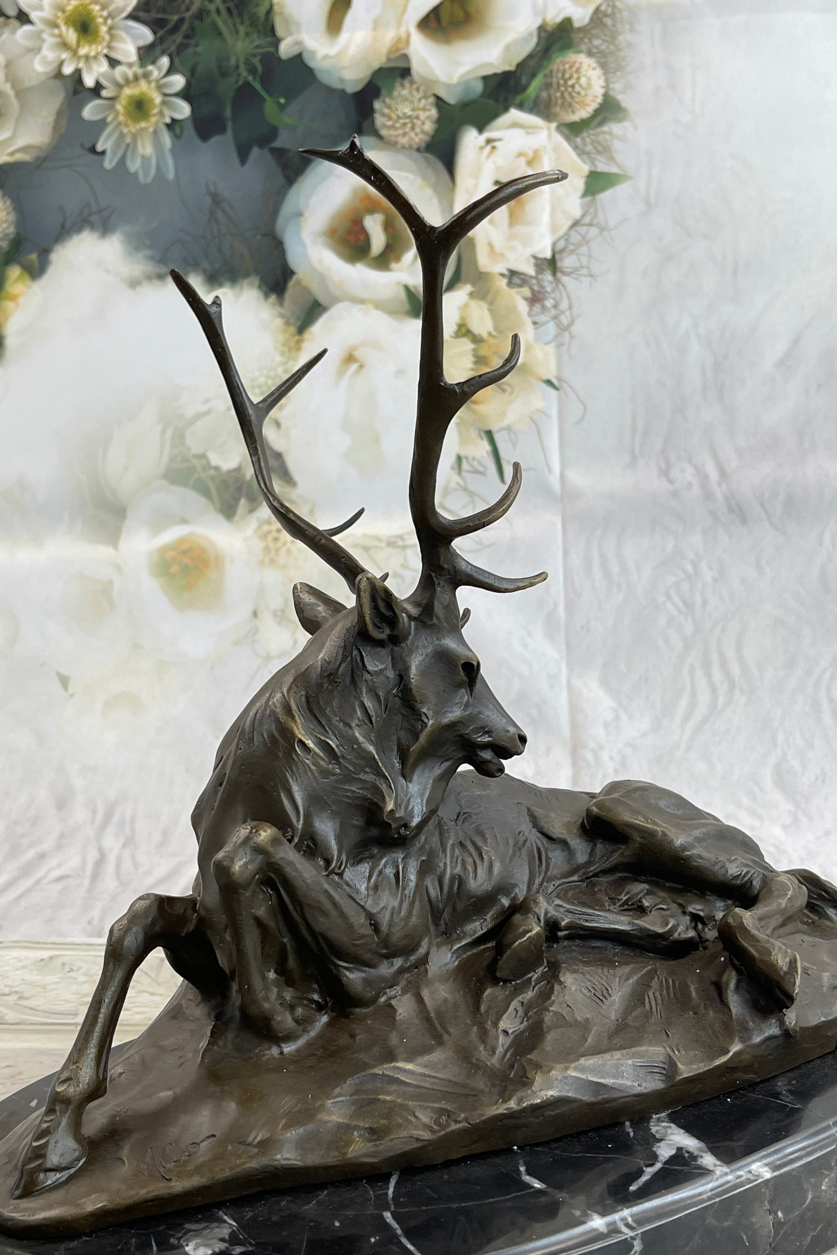 Bronze Marble Elk Hunter Buck Stag Trophy Sculpture Art Deco