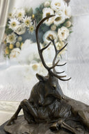 Bronze Marble Elk Hunter Buck Stag Trophy Sculpture Art Deco