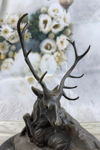 Bronze Marble Elk Hunter Buck Stag Trophy Sculpture Art Deco