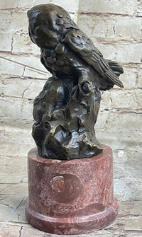Bronze Sculpture of Two Owls on Red Marble Base Signed Milo