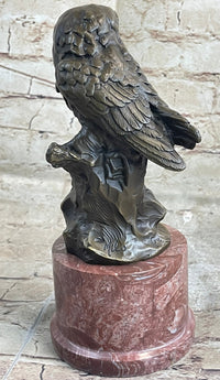 Bronze Sculpture of Two Owls on Red Marble Base Signed Milo