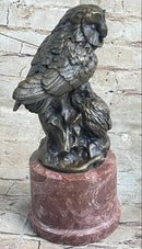 Bronze Sculpture of Two Owls on Red Marble Base Signed Milo