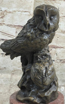 Bronze Sculpture of Two Owls on Red Marble Base Signed Milo