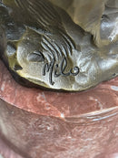 Bronze Sculpture of Two Owls on Red Marble Base Signed Milo