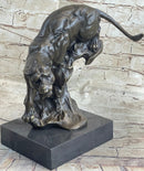 Pouncing Cougar Mountain Lion Bronze Sculpture 11.5" x 12"