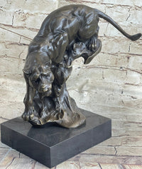 Pouncing Cougar Mountain Lion Bronze Sculpture 11.5" x 12"
