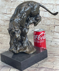 Pouncing Cougar Mountain Lion Bronze Sculpture 11.5" x 12"
