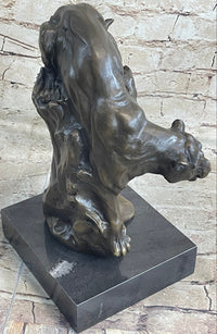 Pouncing Cougar Mountain Lion Bronze Sculpture 11.5" x 12"