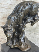 Pouncing Cougar Mountain Lion Bronze Sculpture 11.5" x 12"