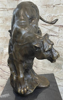 Pouncing Cougar Mountain Lion Bronze Sculpture 11.5" x 12"