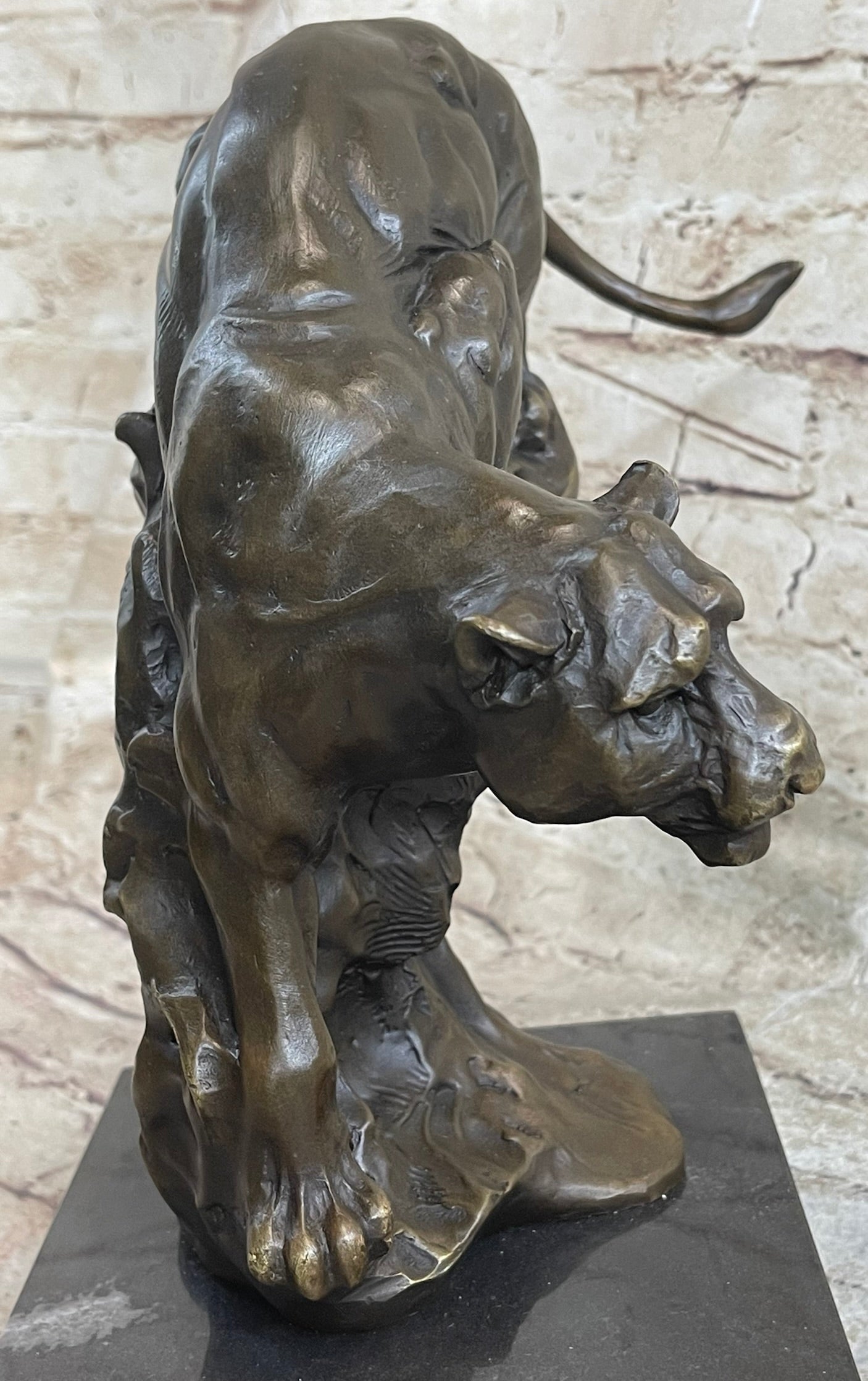 Pouncing Cougar Mountain Lion Bronze Sculpture 11.5" x 12"
