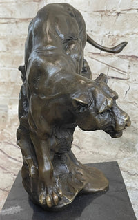 Pouncing Cougar Mountain Lion Bronze Sculpture 11.5" x 12"