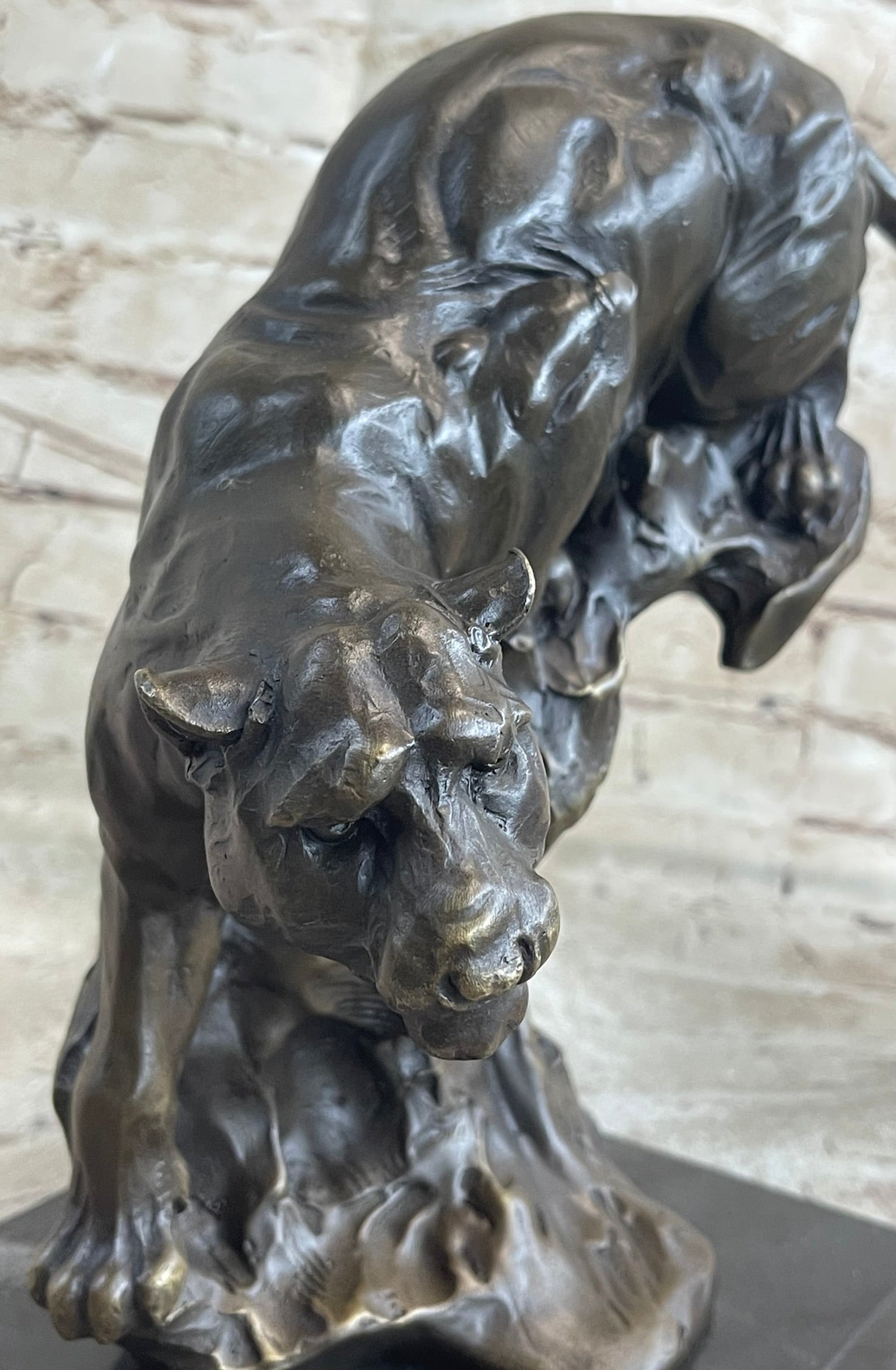 Pouncing Cougar Mountain Lion Bronze Sculpture 11.5" x 12"