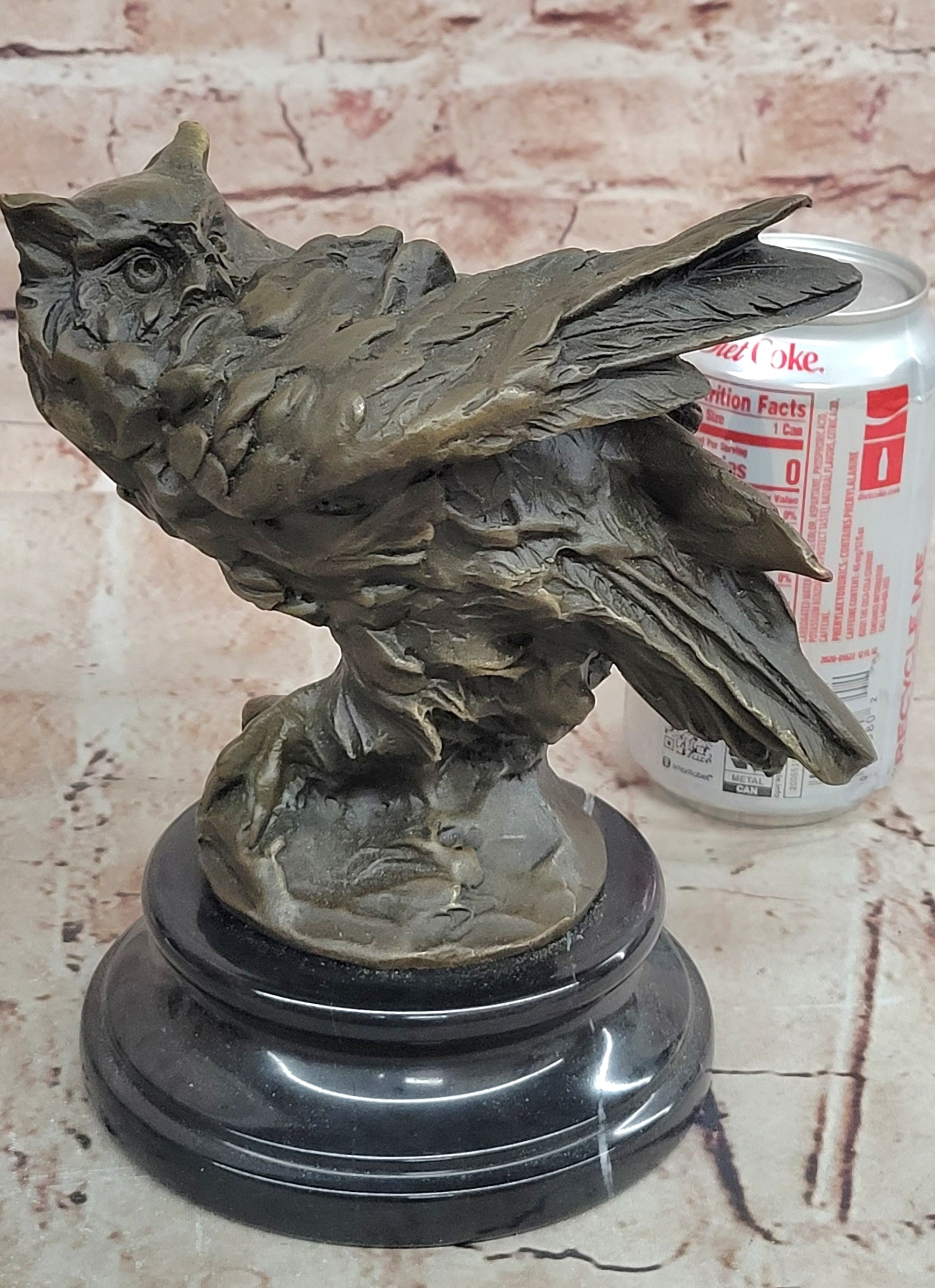Signed Original Artwork by Miguel Lopez Detailed Owl on a Prey Bronze Statue