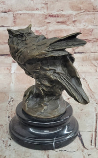 Signed Original Artwork by Miguel Lopez Detailed Owl on a Prey Bronze Statue