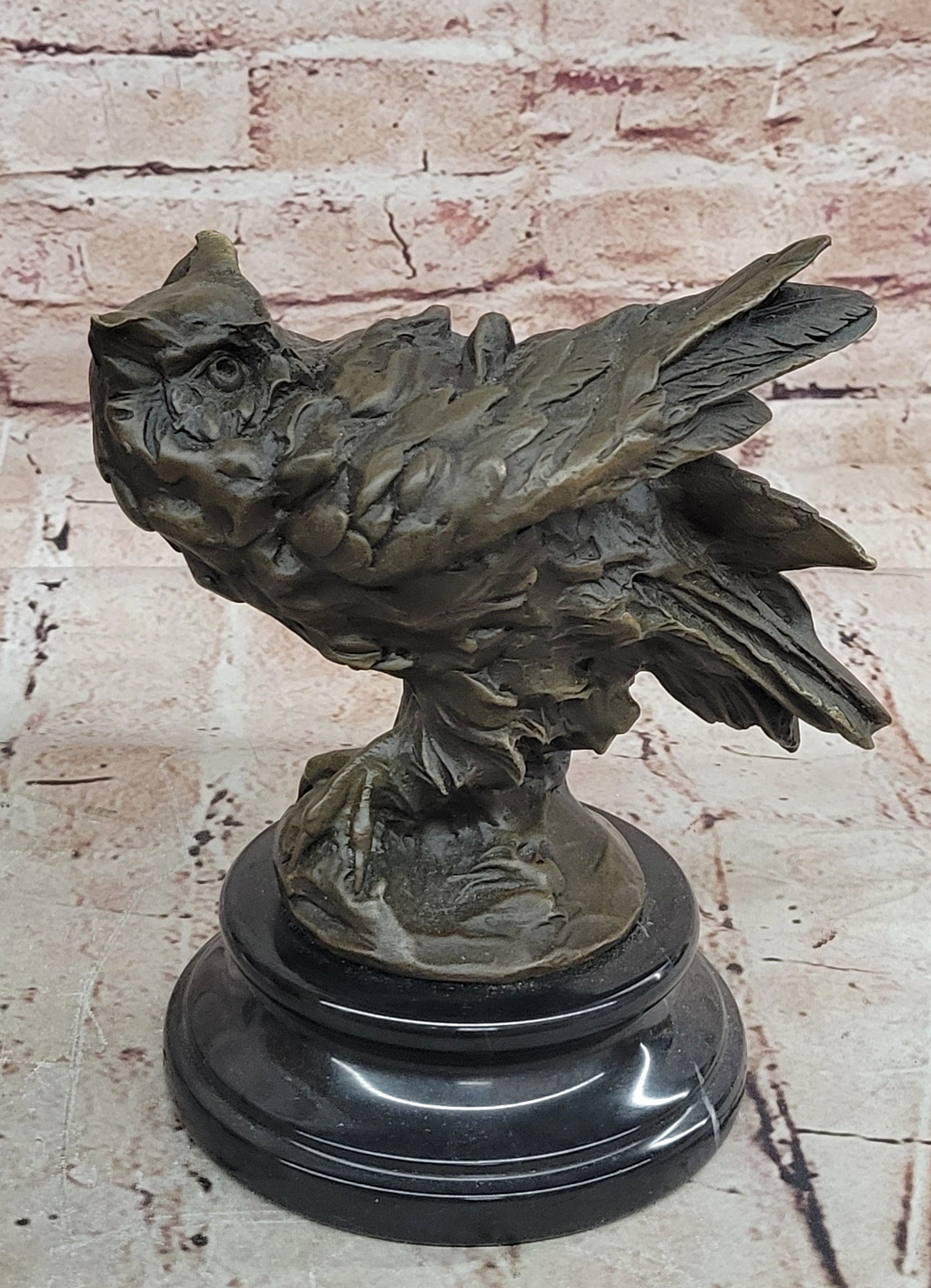 Signed Original Artwork by Miguel Lopez Detailed Owl on a Prey Bronze Statue