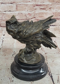 Signed Original Artwork by Miguel Lopez Detailed Owl on a Prey Bronze Statue