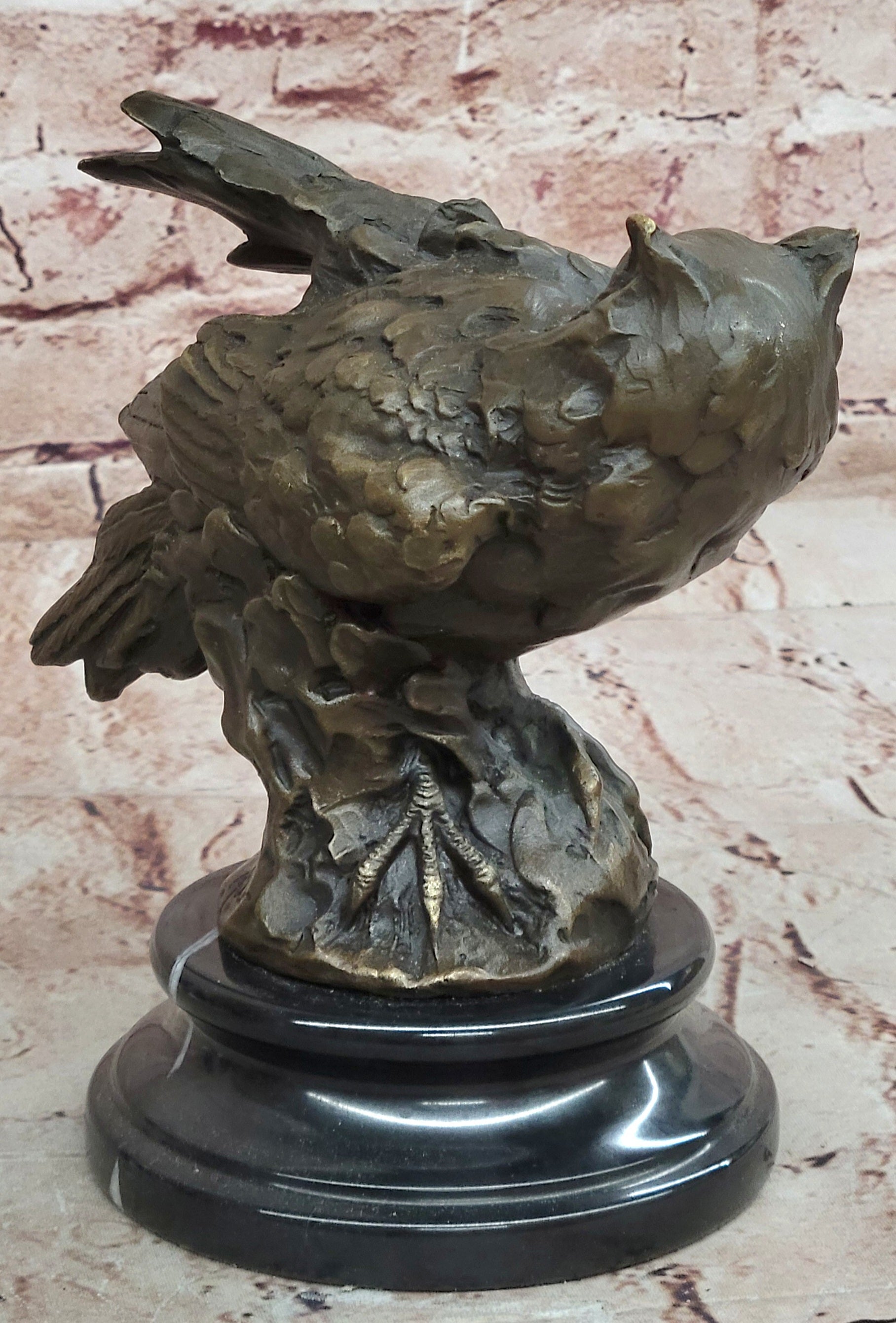 Signed Original Artwork by Miguel Lopez Detailed Owl on a Prey Bronze Statue