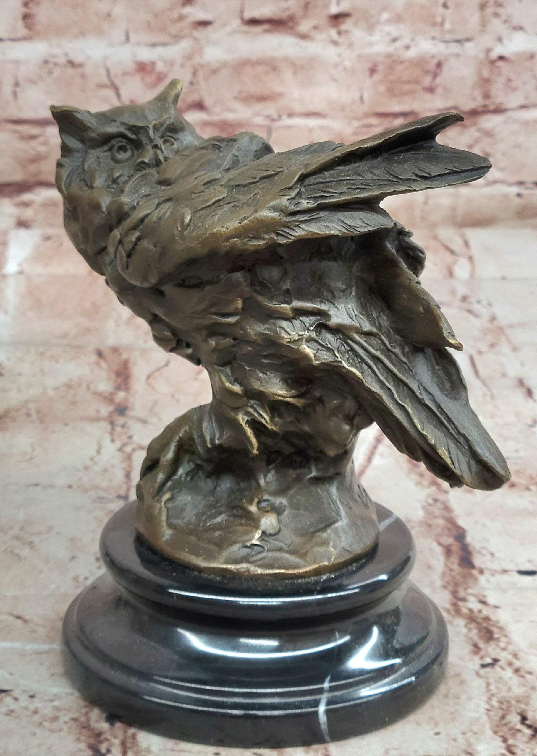 Signed Original Artwork by Miguel Lopez Detailed Owl on a Prey Bronze Statue