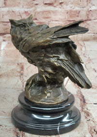 Signed Original Artwork by Miguel Lopez Detailed Owl on a Prey Bronze Statue
