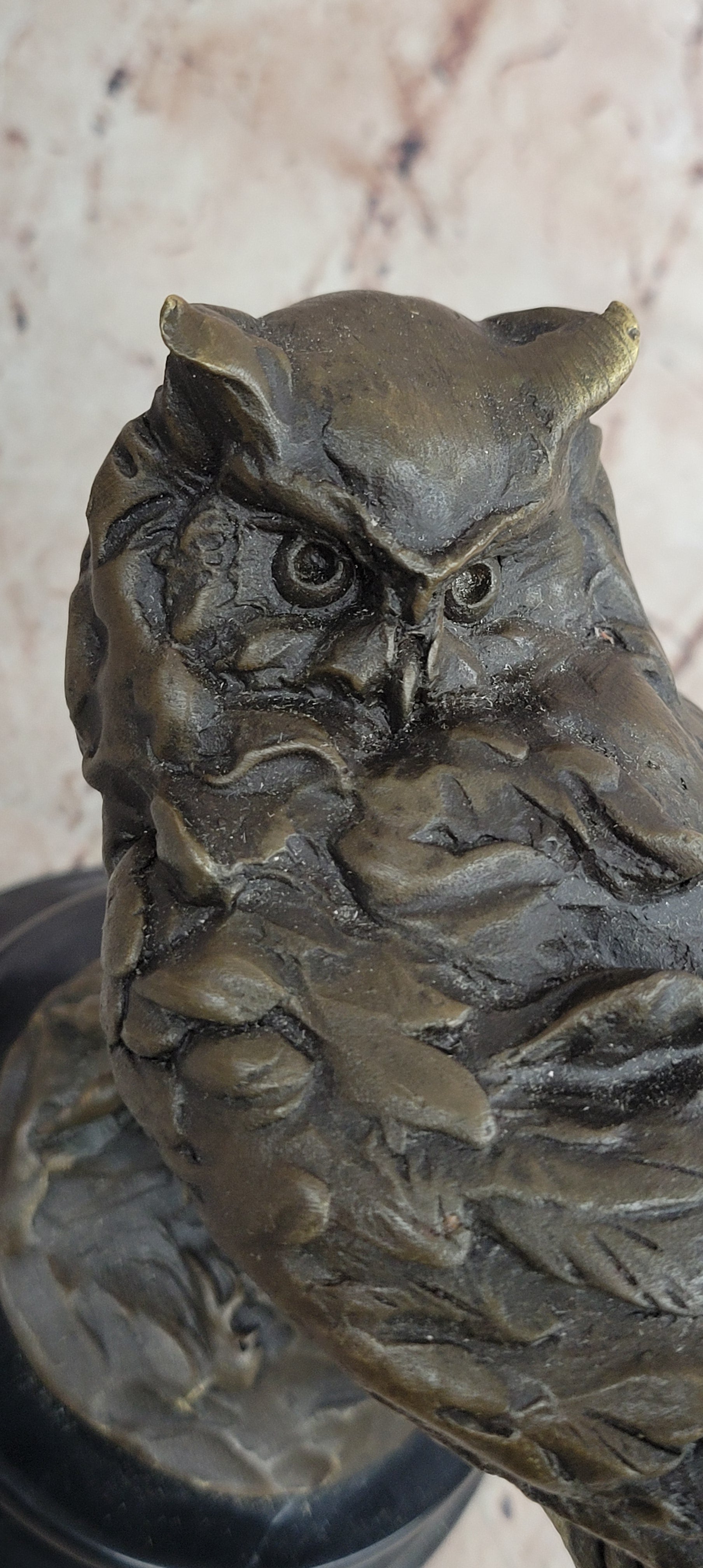 Signed Original Artwork by Miguel Lopez Detailed Owl on a Prey Bronze Statue